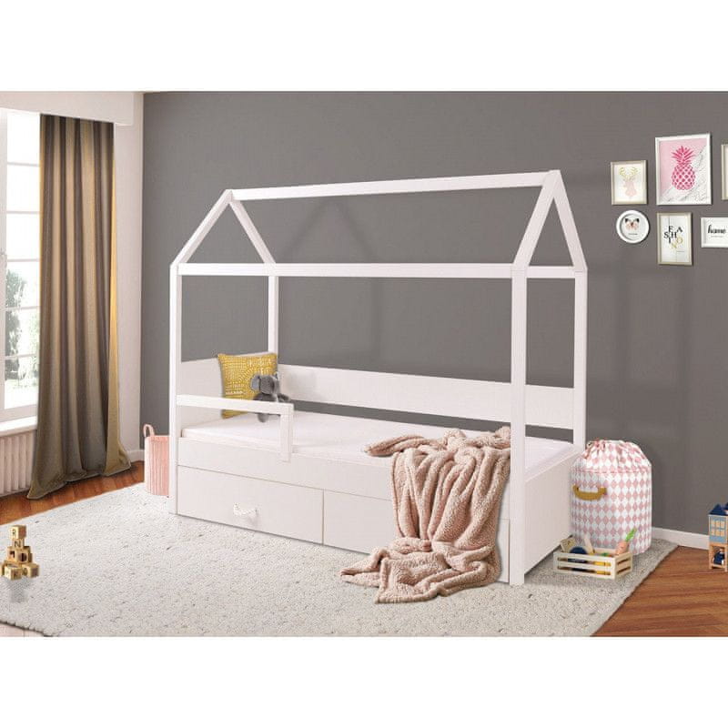 Veneti Detská posteľ domček so zábranou 90x200 SONTRA 2 - biela